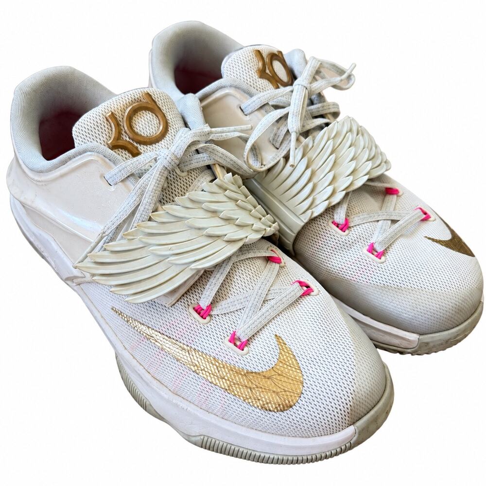 Nike KD 7 Aunt Pearl White Gold Pink Angel Wing Sneakers Size 6.5Y